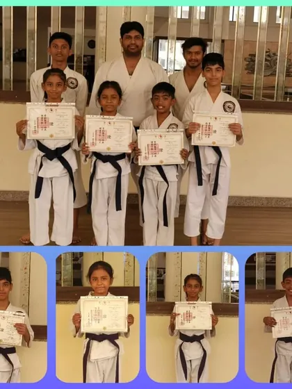 A collage celebrating our new black belt students from the Virar branch. Earning a black belt is a monumental achievement in any martial artist's life.