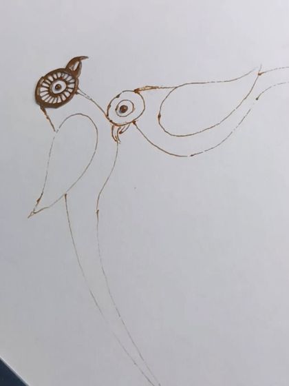 The initial outline for the parrot design. Every complex figure starts with simple lines, and I teach you how to get them right.