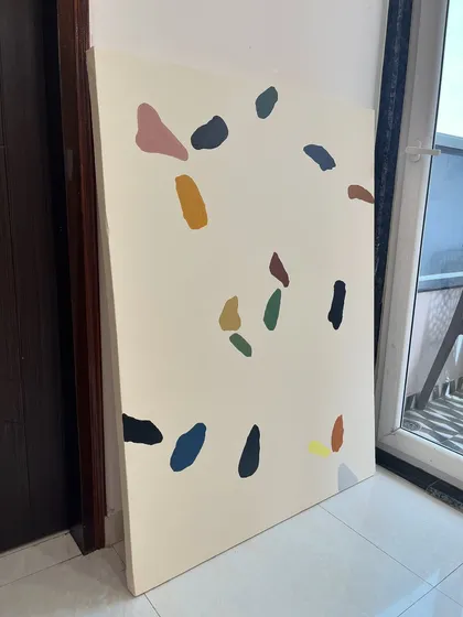 The terrazzo-style canvas in my studio. This 3ft x 4ft piece is simple but makes a big impact.