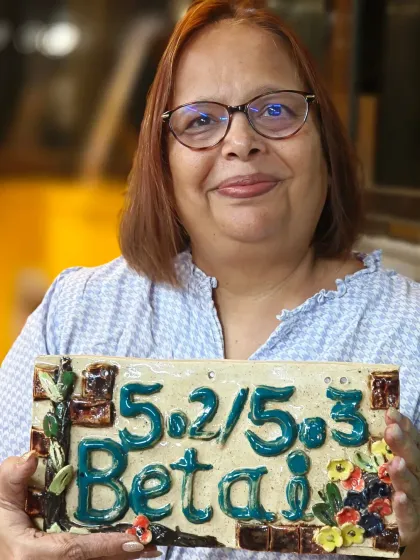 Make your house a home with a personal touch. This student designed and created a beautiful ceramic nameplate, learning techniques for lettering, sculpting floral details, and glazing.