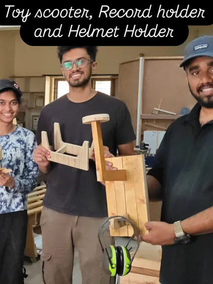 The best part of my work is seeing the pride on my students' faces. Here are some amazing projects from a weekend workshop: a toy scooter, a vinyl record holder, and a custom helmet stand. You can build something amazing too.