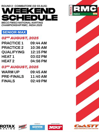 The Senior Max schedule for Round 2, detailing the timings for every competitive session.
