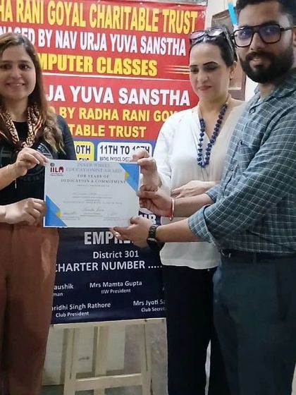 Receiving a certificate of appreciation from Nav Urja Yuva Sanstha for my contribution. It is always fulfilling to be recognized for the work I do within the community.