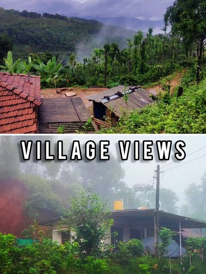 A collage of village views, showing the traditional houses of the Malenadu region.