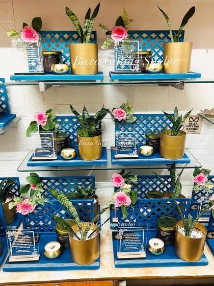 The full display of the gratitude hampers, showing how I can create a consistent, high-end look for multiple gifts.