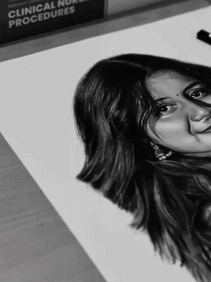 A close-up of a finished portrait, showing the smooth blending on the face.