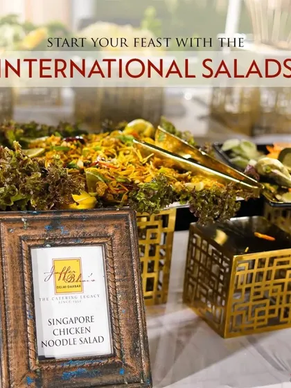 Start your feast with our international salads. This Singapore Chicken Noodle Salad is a refreshing and flavourful option that adds a healthy and exotic touch to the menu.