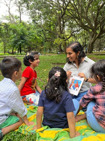 Another angle of Ayushi's session, showing the children's rapt attention. We focus on stories that break stereotypes and introduce important themes in an age-appropriate way.