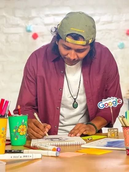 It was a magnificent feeling to collaborate with Google India on their Doodle for Google contest. Here I am, sketching out ideas and sharing my process to help inspire young artists across the country to dream big and create.
