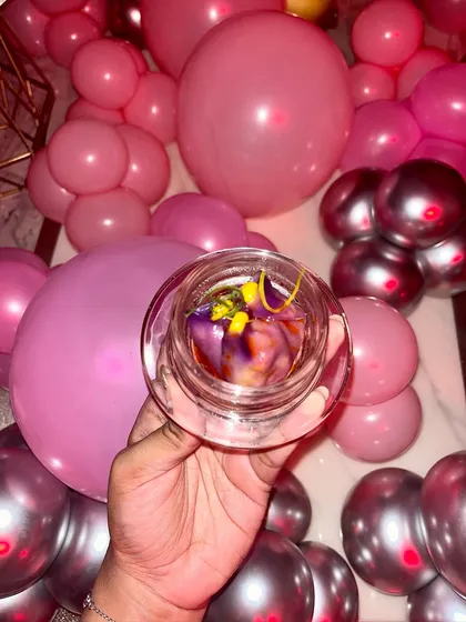A colourful appetizer served in a glass jar, reflecting the fun and festive atmosphere of the Sweet 16 party.