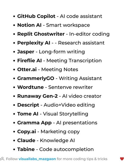 Here is a list of powerful AI tools that can act as your superpower. It includes AI code assistants like GitHub Copilot, research assistants like Perplexity AI, and visual storytelling tools like Tome AI.
