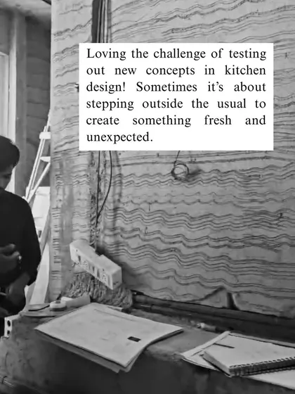I love the challenge of testing out new concepts in kitchen design. This work-in-progress shot shows us experimenting with a unique wall texture, stepping outside the usual to create something fresh and unexpected.