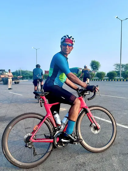 The birthday boy looking sharp on his bike during the morning ride.
