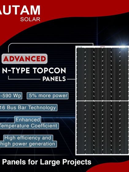 Our advanced N-Type TOPCon panels deliver 5% more power, with outputs of 580-590 Wp. They utilize 16 Bus Bar Technology and an enhanced temperature coefficient to ensure high efficiency and power generation for large-scale projects.
