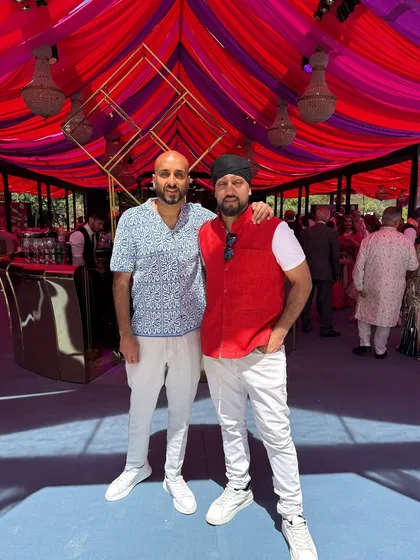 Me and Jazz from Drumline Entertainment under the vibrant decor of the Marbella wedding. The colors and energy were off the charts.