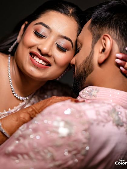 A beautiful close-up capturing a serene smile and a gentle touch.