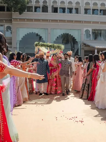 The bride, radiant in pink, makes her way to the mandap. We ensure every detail, from her outfit to the decor, comes together to create a picture-perfect memory.