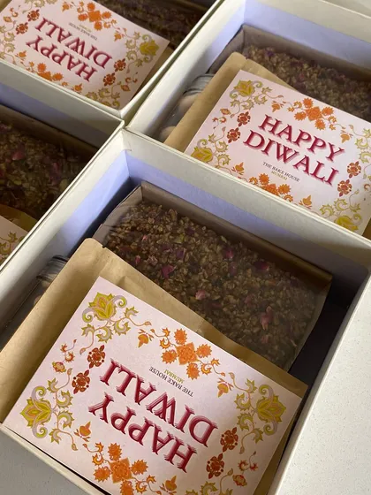 Simple and elegant packaging for my Diwali tea cakes, ready for bulk orders.