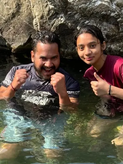 It's not all work and no play. Cooling off after a tough training session during our camp in the hills. These moments of fun are just as important for building a strong team spirit.