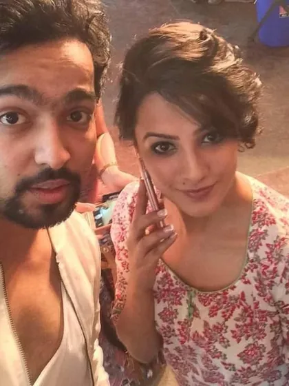 Another behind the scenes moment with Anita Hassanandani, capturing the busy and exciting atmosphere of a television set.