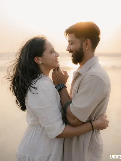 Capturing the playful and tender interactions between a couple. This candid shot from a pre-wedding session shows the genuine affection between Vinit and Samrudhi.