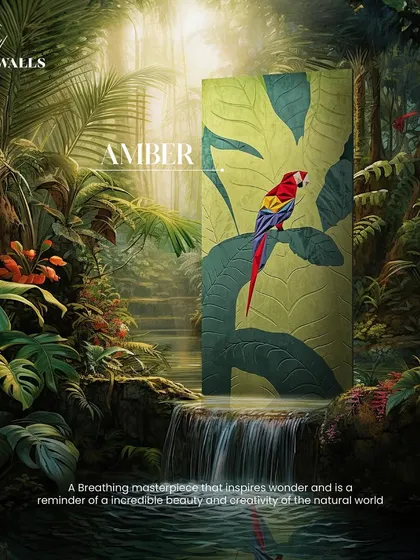 The 'Amber' panel captures nature's beauty for your walls. This piece, featuring a vibrant macaw amidst lush foliage, is a breathtaking masterpiece that serves as a reminder of the creativity of the natural world.