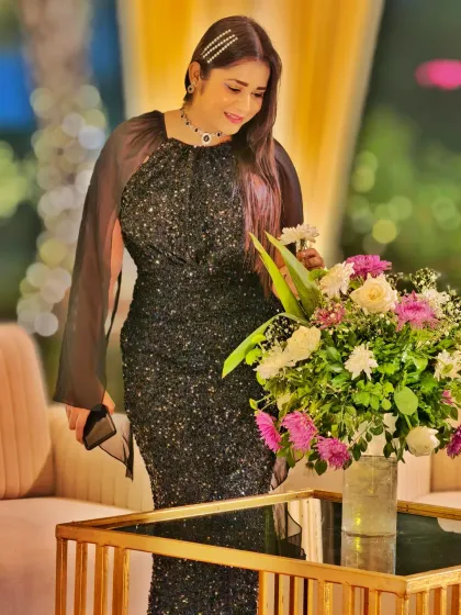 Getting ready to kick off Yugank and Tarushi's wedding festivities. A quiet moment amidst the beautiful decor before the high-energy Sangeet night begins.