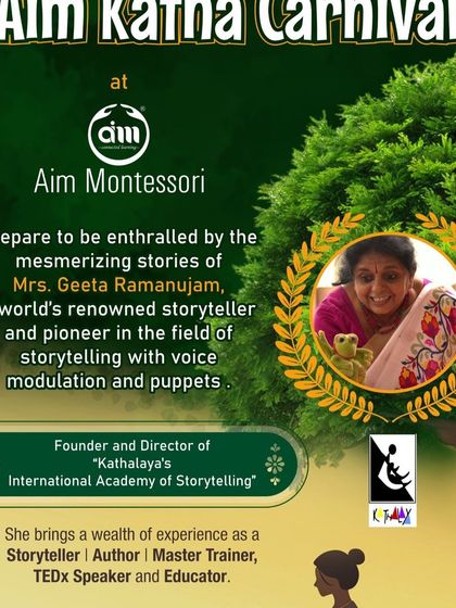 A poster for the Aim Katha Carnival, a private Montessori event where I was invited to share mesmerizing stories with voice modulation and puppets.