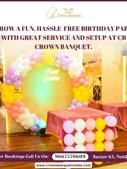 A simple yet elegant birthday setup. The circular balloon arch in pastel colors with a "Happy Birthday" neon sign serves as a beautiful and modern photo backdrop for any celebration.