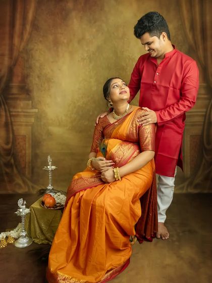 A look of love and admiration. This portrait captures the beautiful dynamic between you as a couple, celebrating the new life you are bringing into the world together.