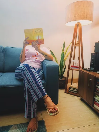 An evening of self-love featuring a gifted Ramayan collection T-shirt from Byogi. This post integrates the product into a personal, cozy setting, highlighting the brand's story and design.