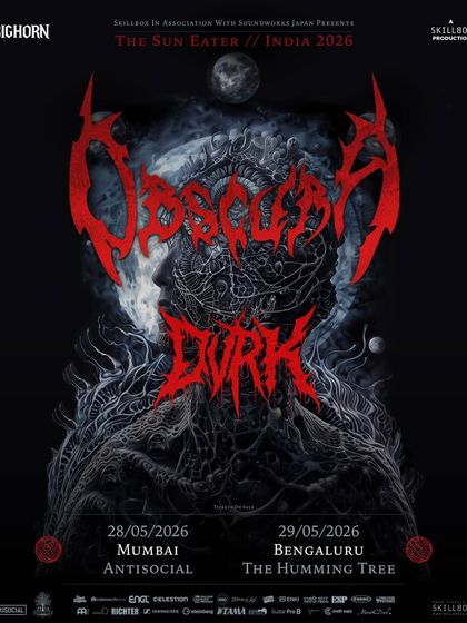 The tour poster for German death-metal giants Obscura's India debut. We are the go-to promoters for bringing highly anticipated, niche international metal acts to the country for the first time.