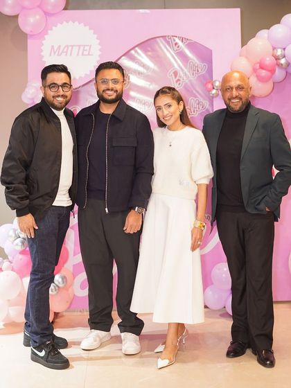 The hosts and guests mingling at a chic Barbie-themed event. Our venue is perfect for stylish gatherings and celebrations.