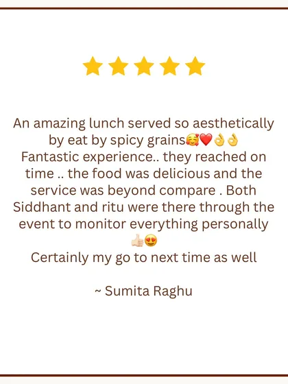 "An amazing lunch served so aesthetically." We're thrilled that Sumita Raghu had a fantastic experience and appreciated our personal, hands on service. We are always there to monitor everything personally.