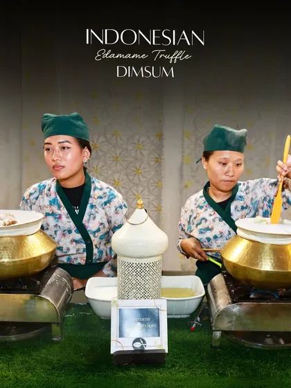 I bring global cuisines to you with interactive live stations like this one for Indonesian Truffle Edamame Dim Sum. My team, dressed to match the theme, prepares these delicate dumplings fresh for your guests.