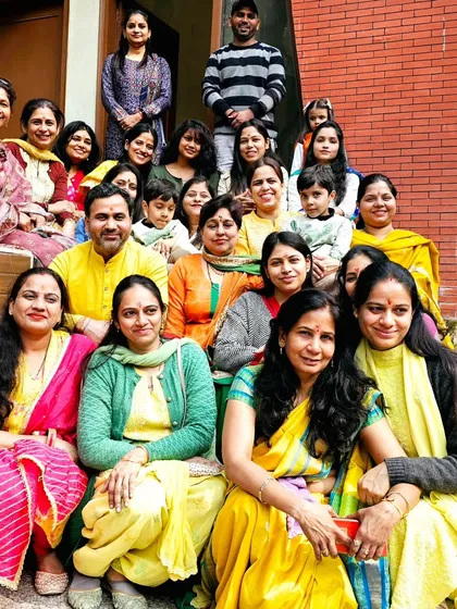 A beautiful group photo of our 'yog parivar' celebrating Basant Panchami. The vibrant colors and happy faces reflect the joy and spirit of the occasion.