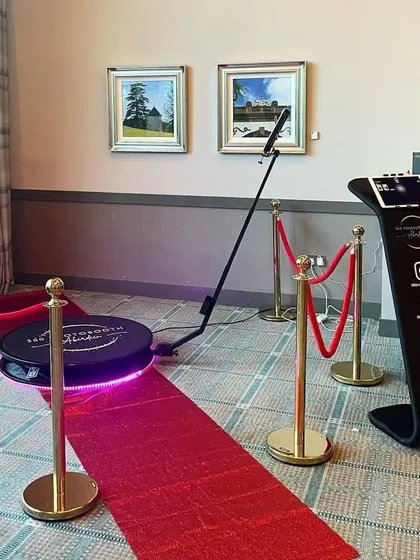 My setup for a charity golf dinner, complete with a dedicated sharing station. After creating their video, guests can instantly send it to their phones via QR code or Airdrop from this kiosk, making the process seamless.