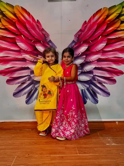 A sweet moment between a young Krishna and Radha. Our festival workshops are all about creating beautiful memories.