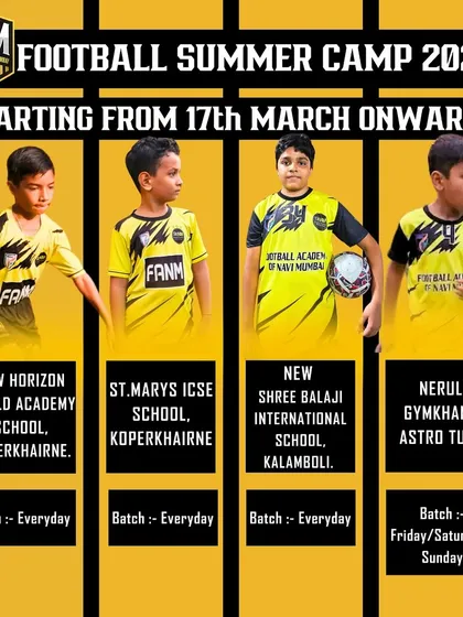 Get ready for our Football Summer Camp. This poster has all the details on our upcoming camps across Navi Mumbai, with batches for different age groups and schedules. Don't let the off-season slow you down.