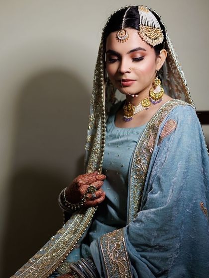 A close-up of my Nikah bride, showing the soft brown and pink tones on her eyes and the flawless matte skin finish.