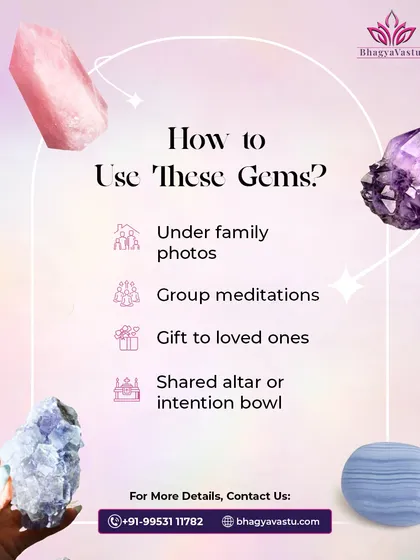 How to use these healing gems. This graphic provides simple, practical ways to use these crystals for family harmony. You can place them under family photos, use them in group meditations, or create a shared altar to amplify their positive energy.