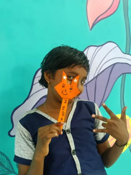 Another creative bunny puppet from our craft session at the Library of Flowers. Each child's creation is unique, reflecting their own personality and imagination.