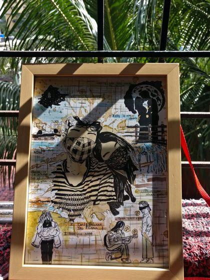 The framed version of the memory collage, ready to be gifted. The light wood frame works really well with the coffee-stained paper.