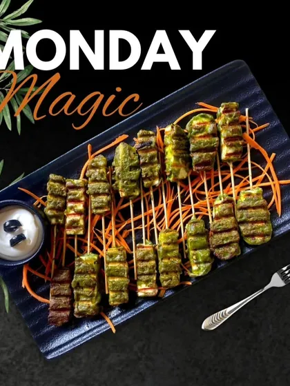 My Pesto Paneer Steak is a fusion dish that brings together Italian and Indian flavors. Grilled paneer is coated in a fresh pesto sauce and served on skewers for a unique and delicious appetizer.