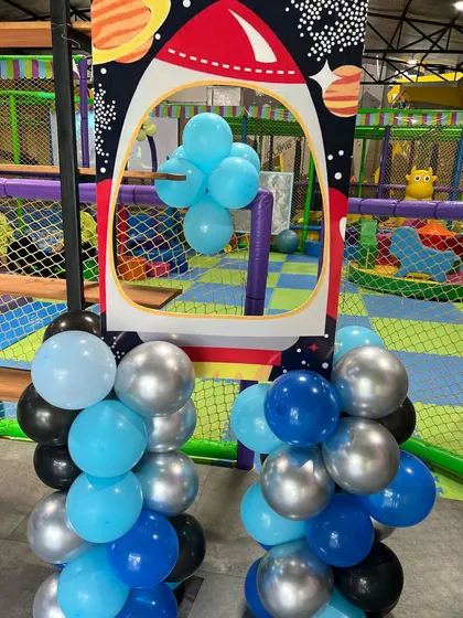 A fun rocket ship photo booth prop for our space-themed birthday parties.