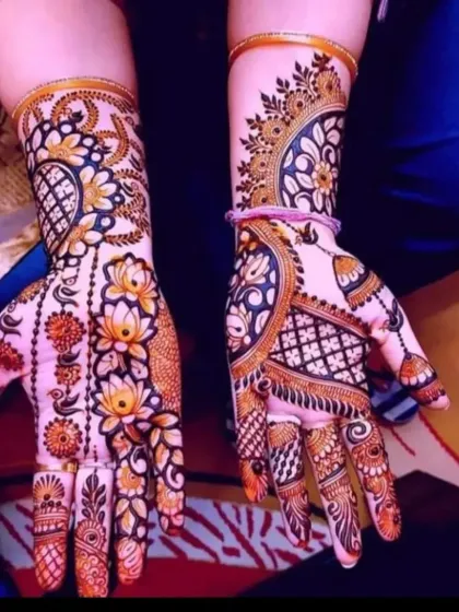 A vibrant and colorful design with a mix of floral and geometric patterns.