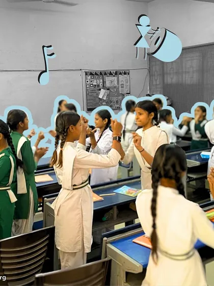 Pure joy in motion. These young girls are fully engaged in a musical game, dancing and laughing together. Our workshops prove that learning can be fun, active, and incredibly effective when children feel free to express themselves.