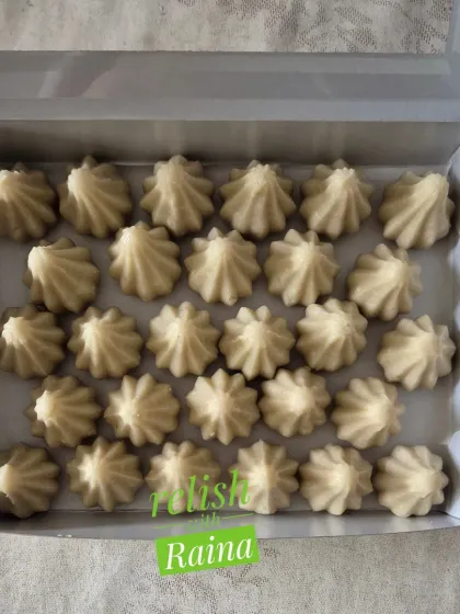 A box of my classic Kaju Modaks, a favorite for Ganpati. I make these the traditional way using only good quality whole cashews and sugar for the best color and taste.