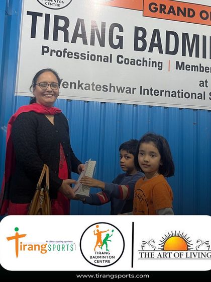 Our youngest trainees presenting a token of gratitude to the instructor from the Art of Living. We believe in teaching our students the importance of gratitude and respect.