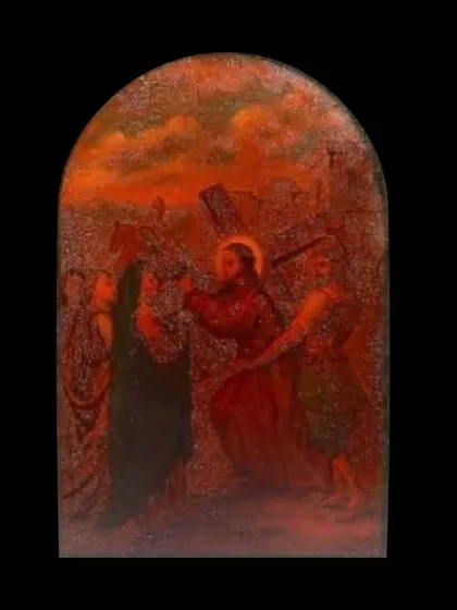 A duplicate of the first painting in the series, showing the beginning of the Via Dolorosa.